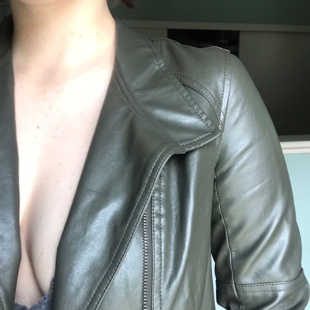 Faux leather army green jacket!